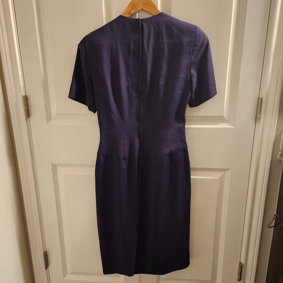 Navy purple faux wrap professional cocktail pinup pencil a-line dress midi  4 - Picture 3 of 13